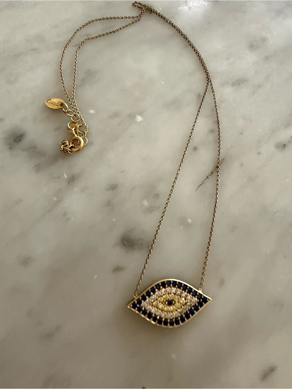 Gold Plated 925 Sterling Silver Pave Crystal Evil Eye Necklace